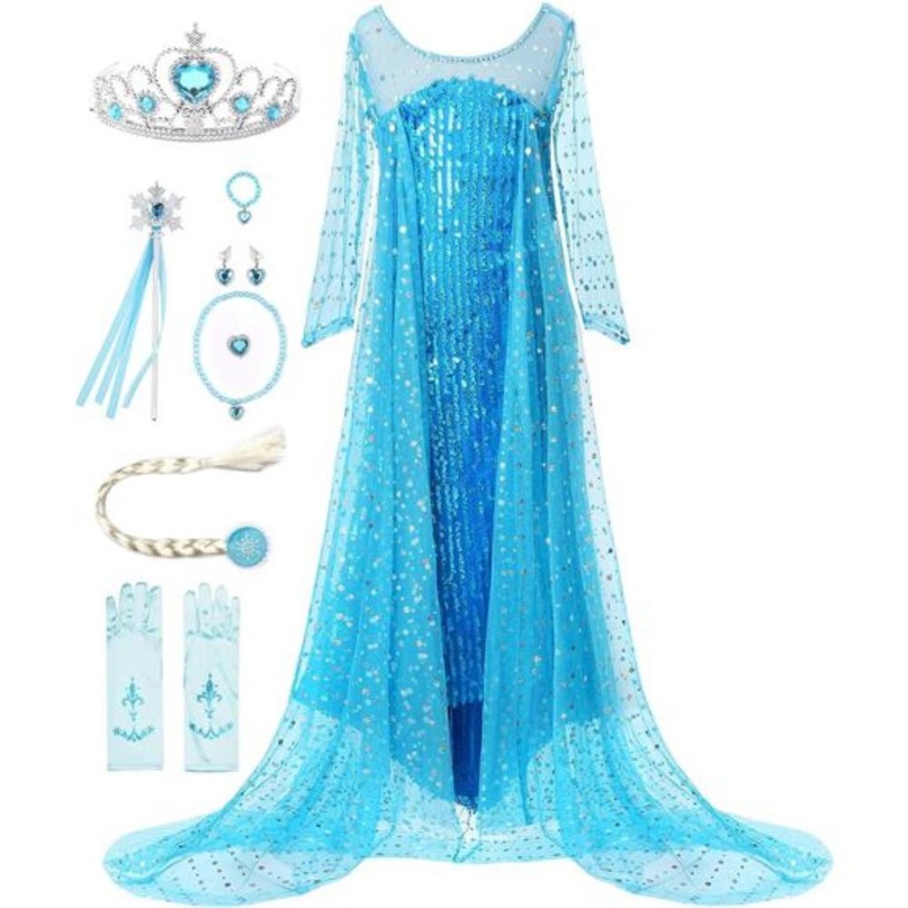 Cute Blue Sequin Princess Dress Ice Queen Costume Girls